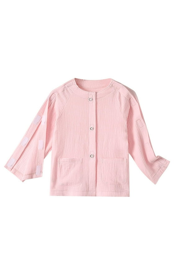 Unisex Post Shoulder Long Sleeve Shirts For Kid With All Stick On Fasteners Recovery Tear Chemo Clothing