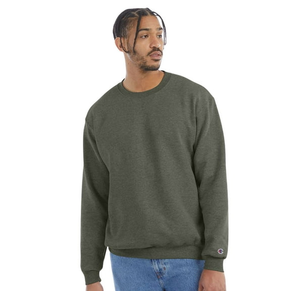 Unisex Powerblend Crewneck Long Sleeve Sweatshirt, 50/25/25 Cotton/Polyester/Recycled Polyester Fleece Winter Sweater (Dark-Green-Heather , L)
