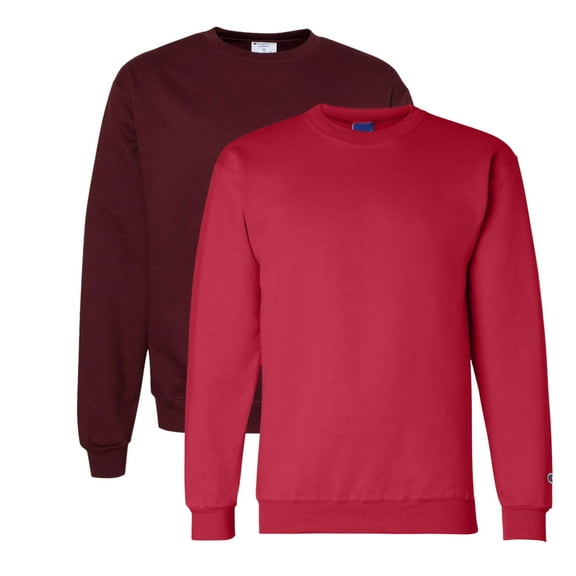 Unisex Powerblend Crewneck Long Sleeve Sweatshirt, 50/25/25 Cotton/Polyester/Recycled Polyester Fleece Winter Sweater (Maroon Scarlet 2PCS, L)