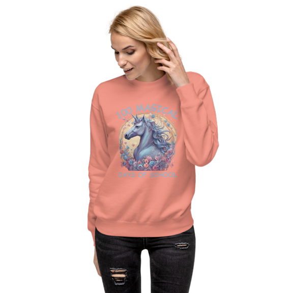 Unisex Premium Sweatshirt 100 Magical Days Of School Cute Unicorn Kid (Dusty Rose, 2XL)