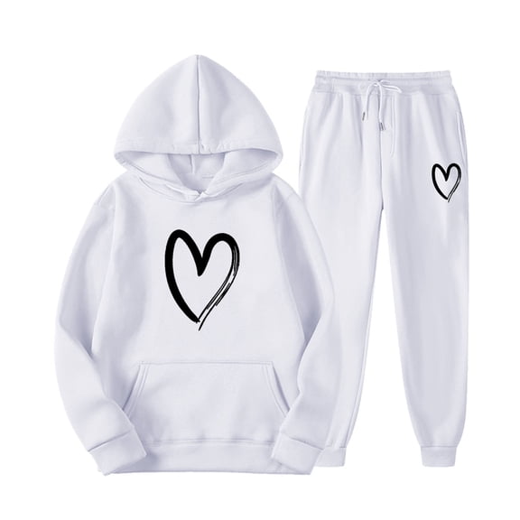 Unisex Print Hoodie and Sweatpants Set Casual Sportswear Comfortable Pullover Jogger Outfit for Women Men