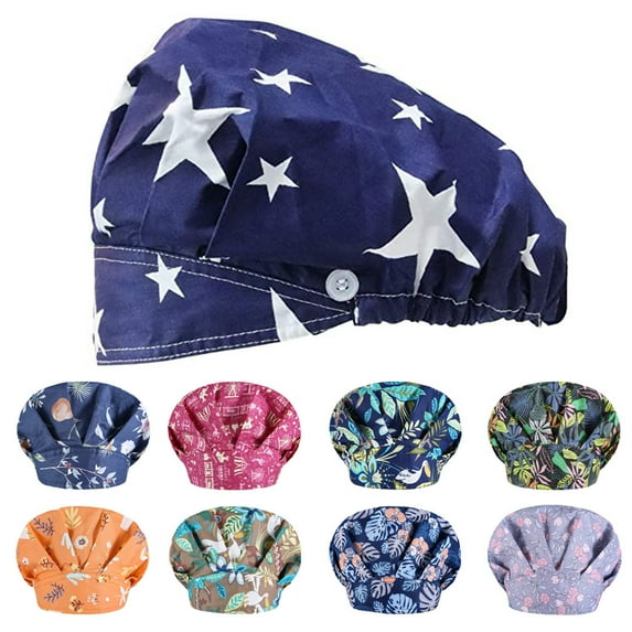 Unisex Printed Cotton Surgical Cap Adjustable Medical Scrub Hat for Healthcare Professionals
