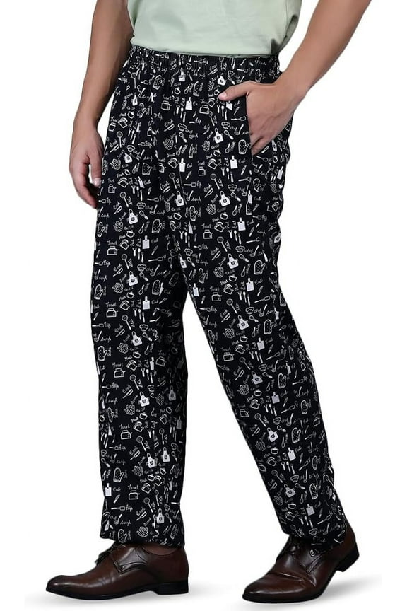 Unisex Printed Floral Restaurant Print Cotton Men Women Chef Pants Trouser with Draw String for Food Service, Bakers and Culinary Professional Sizde S