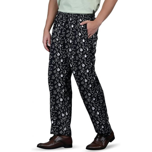 Unisex Printed Floral Restaurant Print Cotton Men Women Chef Pants Trouser with Draw String for Food Service, Bakers and Culinary Professional Sizde S