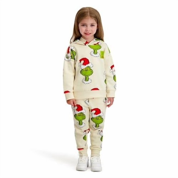 Unisex Printed Grinch Sweatshirt and Jogger Set, Beige, 2T