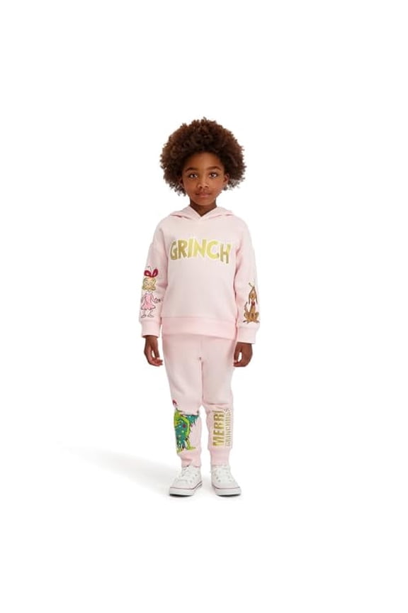 Unisex Printed Grinch Sweatshirt and Jogger Set, Pink, 4T