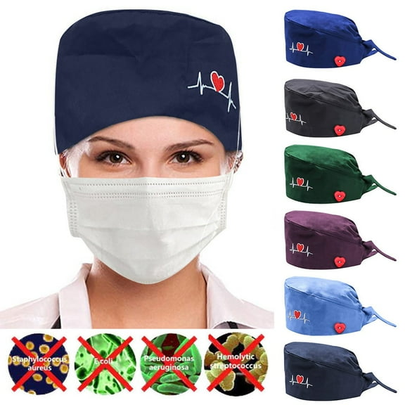 Unisex Printed Scrub Cap with Button Detail Casual Medical Work Hat
