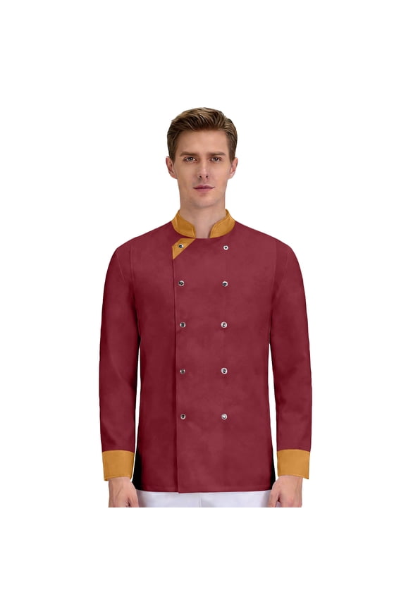 Unisex Professional Chef Uniform, Long Sleeve Waterproof Oil-Proof Button Down Jacket for Kitchen Staff, Men and Women Chef Attire,Red S