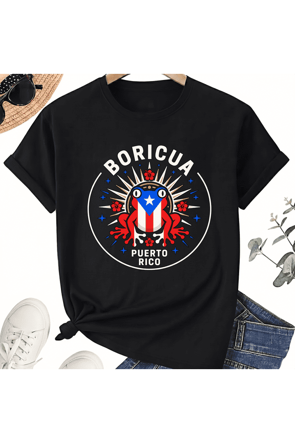 Unisex Puerto Rico T-Shirt, Boricua Coqui Flag Emblem, 100% Cotton Short Sleeve Tee