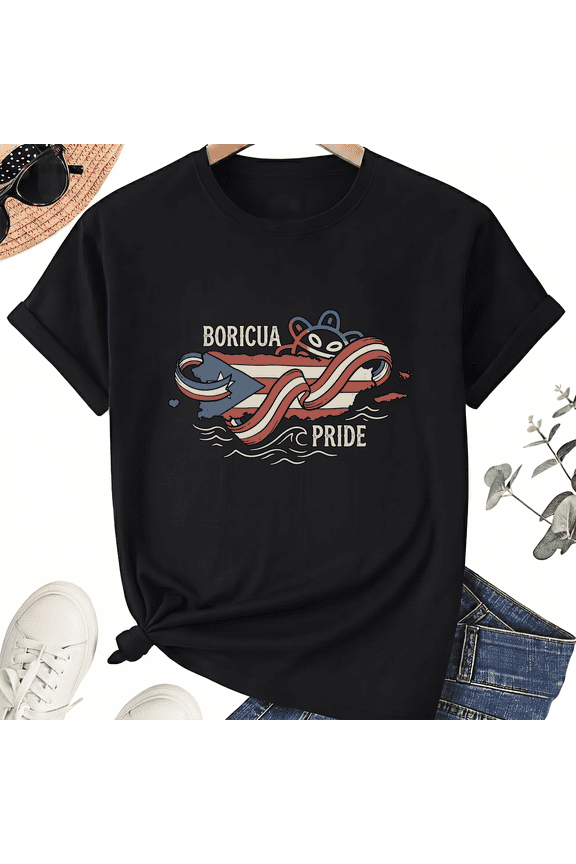 Unisex Puerto Rico T-Shirt, Boricua Pride Wave Graphic, 100% Cotton Short Sleeve Tee