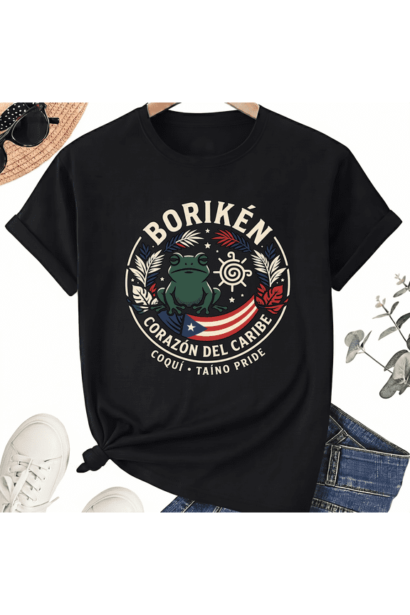 Unisex Puerto Rico T-Shirt, Boriken Coqui Taino Pride Graphic, 100% Cotton Short Sleeve Tee