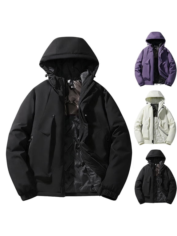 Unisex Puffer Coats Fleece Lined Hooded Winter Jacket Water Resistant Windproof Zip Up Lightweight Insulated Casual Outdoor Snow Parka Outerwear Coat Colors Available