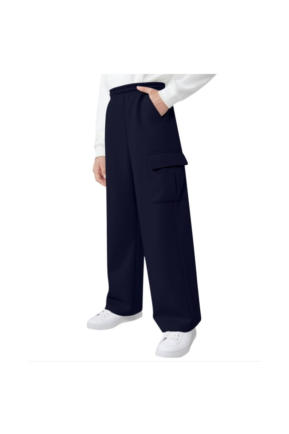 Unisex Pull on Sweatpants New Children's Solid Color Elastic Waist Sports Pants Straight Leg Pants with Pockets for Girls Boys Casual Outerwear Pants Style B-17 Navy 5 Years
