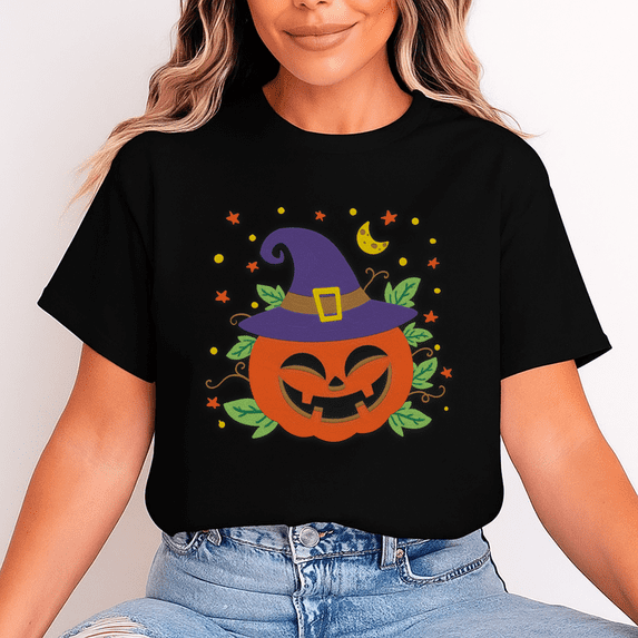 Unisex Pumpkin Witch Hat Halloween T-Shirt, 100% Cotton Vintage Graphic Tee – Gift for Halloween