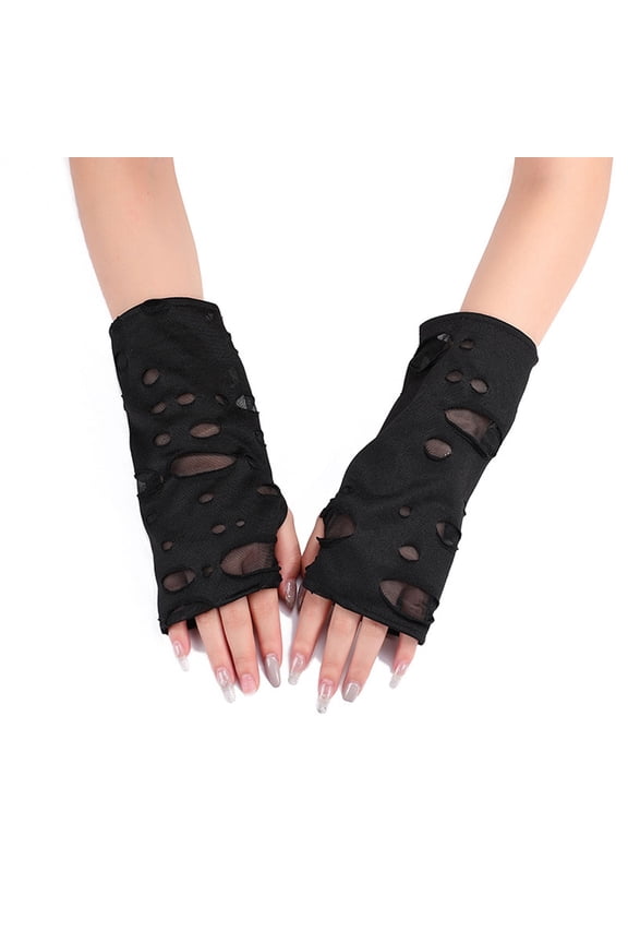 Unisex Punk Rock Gothic Fingerless Mittens For Party Concert Dark Fashion Accessory, Black