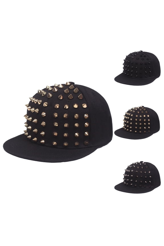 Unisex Punk Rock Studded Adjustable Baseball Hat Flat Brim Style