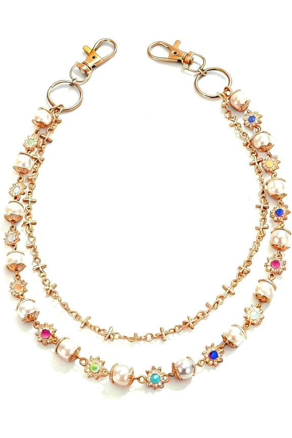 Unisex Punk Style Jeans Chain with Rhinestone Sunflower - Multi-Layer Waist Accessory for Men & Women