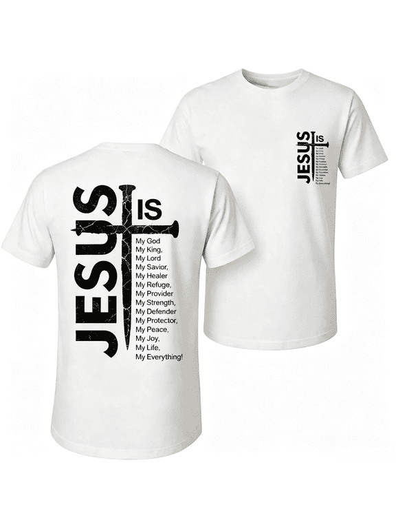 Unisex Pure Cotton Crew Neck Graphic T-Shirt, Jesus Cross Print Relaxed Fit Breathable Casual Tee For Spring Summer Outdoor Wear