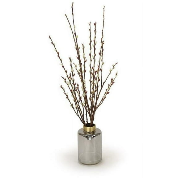 Unisex Pussy Willow Branches in Smoke Amber Glass with Gold Rim - Brown