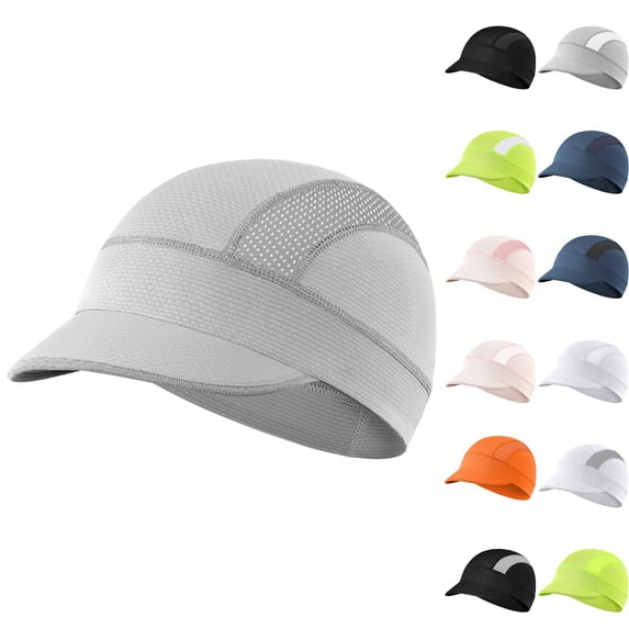 Unisex Quick-Dry Helmet Liner Cap with Short Brim - Breathable Mesh Cycling Skull Cap, Moisture-Wicking Sun Hat for Running, Motorcycle, Outdoor Sports Dark Gray one size