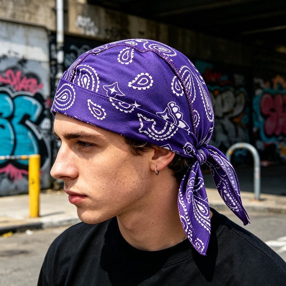 Unisex Quick Drying Liner Bandana Moisture Wicking Adjustable Tie Back UV Protection Head Wrap for Cycling Outdoor Sports(Purple,58cm)