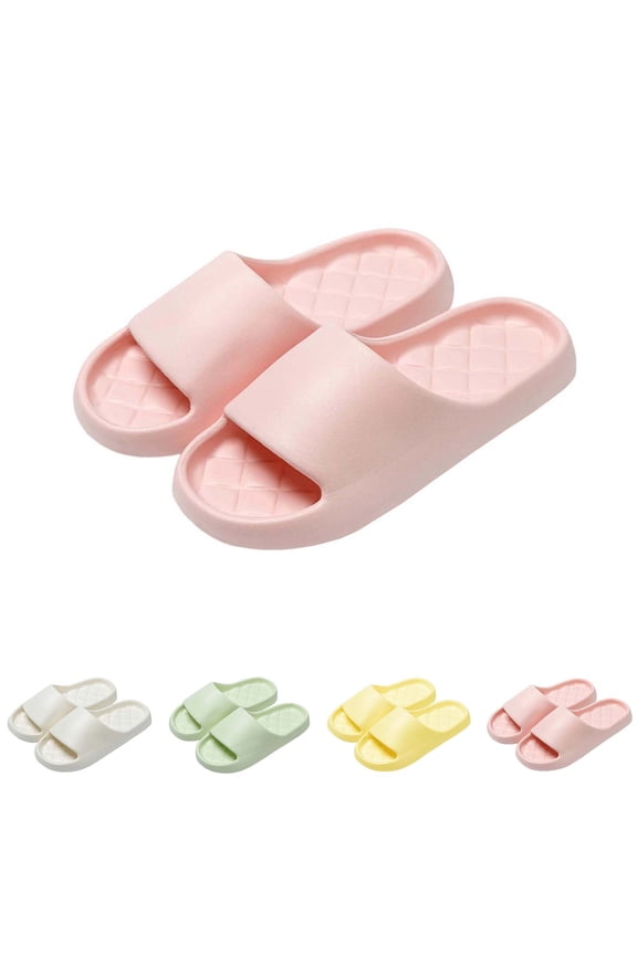 Unisex Quilted Footbed Thick Sole Slide Sandals Soft Lightweight Non Slip Bathroom Slippers for Indoor Outdoor All Seasons