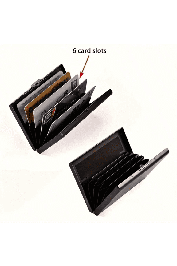 Unisex RFID Blocking 6 Compartment Stainless Steel Card Holder, Black