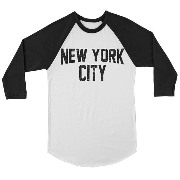 Unisex Raglan Tee John Lennon T-Shirt New York City Ringspun Soft Shirt White/Black, Small