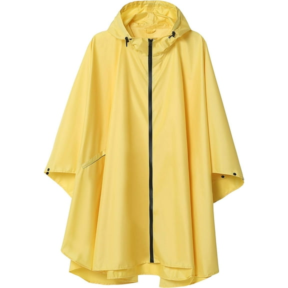 Unisex Rain Poncho Raincoat Hooded for Adults Women with Pockets Yellow One Size