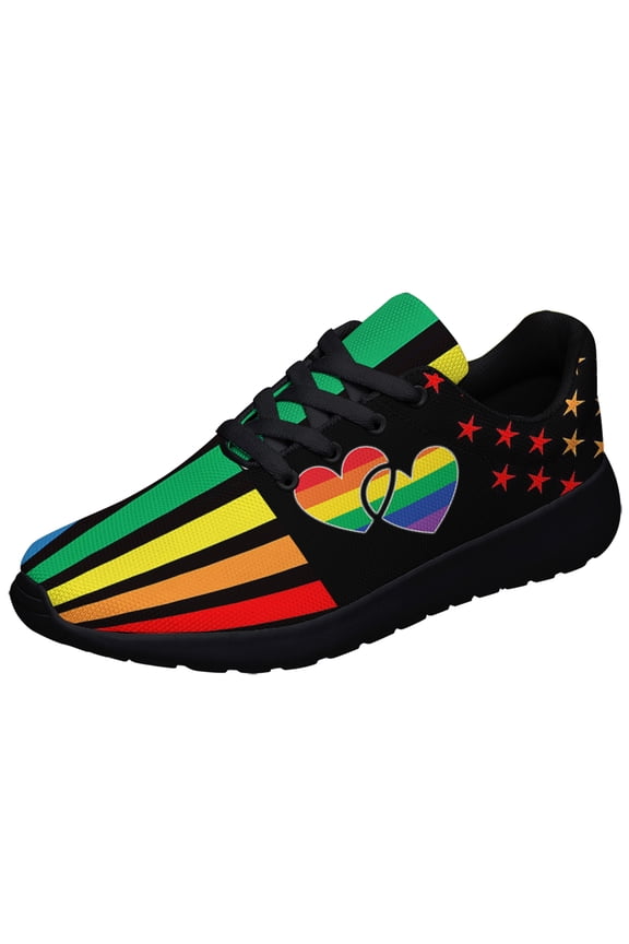 Unisex Rainbow Sneakers, LGBT Shoes for Men Women Lightweight Breathable Running Shoes Black Size 10