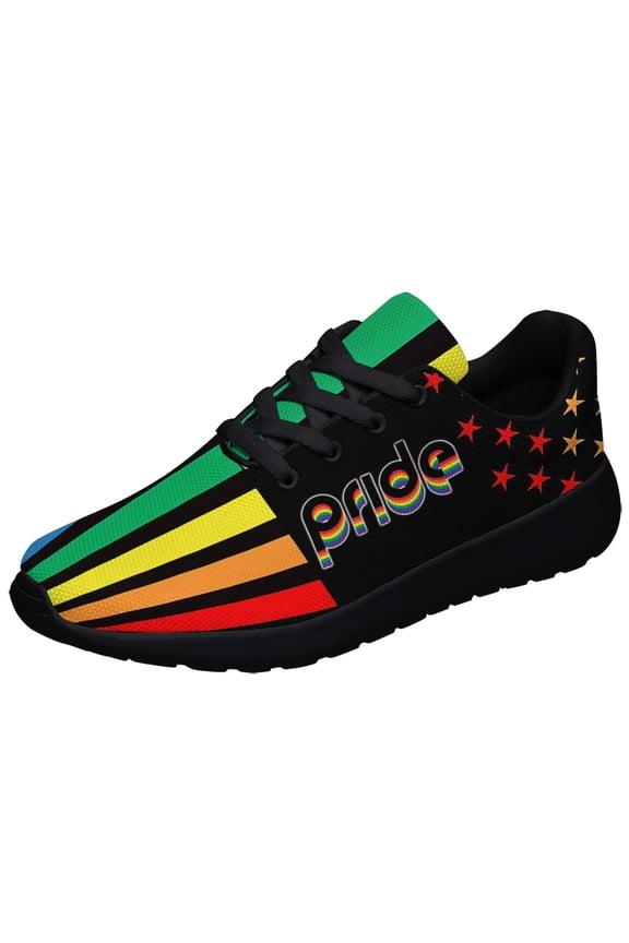Unisex Rainbow Sneakers, LGBT Shoes for Men Women Lightweight Breathable Running Shoes Black Size 10