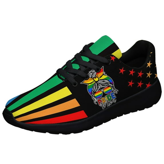 Unisex Rainbow Sneakers, LGBT Shoes for Men Women Lightweight Breathable Running Shoes Black Size 11