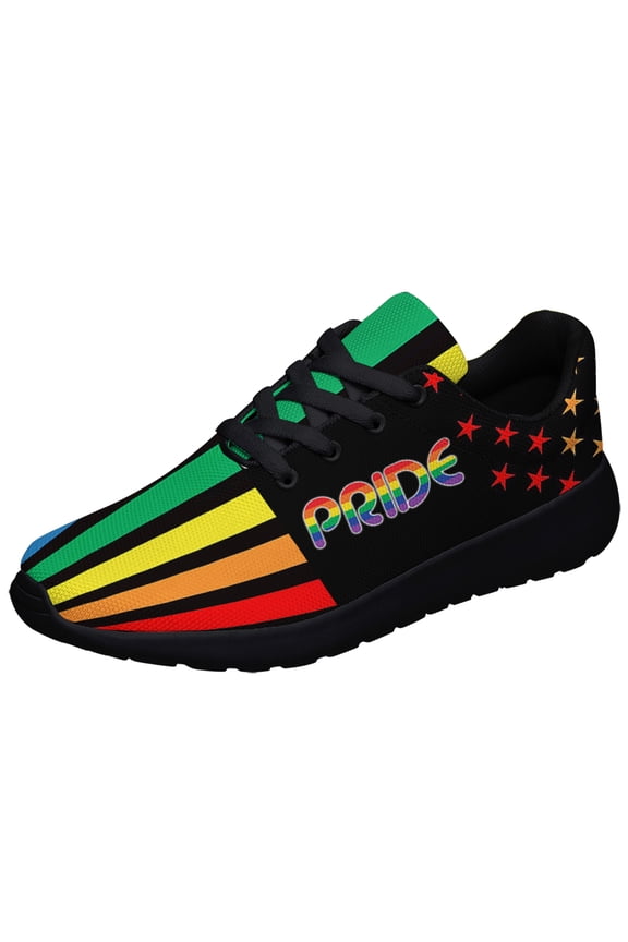 Unisex Rainbow Sneakers, LGBT Shoes for Men Women Lightweight Breathable Running Shoes Black Size 3.5