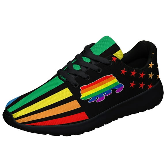 Unisex Rainbow Sneakers, LGBT Shoes for Men Women Lightweight Breathable Running Shoes Black Size 3.5