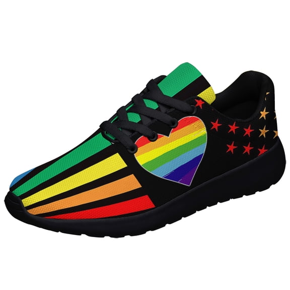 Unisex Rainbow Sneakers, LGBT Shoes for Men Women Lightweight Breathable Running Shoes Black Size 3.5
