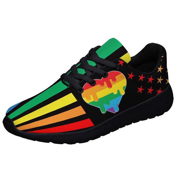 Unisex Rainbow Sneakers, LGBT Shoes for Men Women Lightweight Breathable Running Shoes Black Size 4