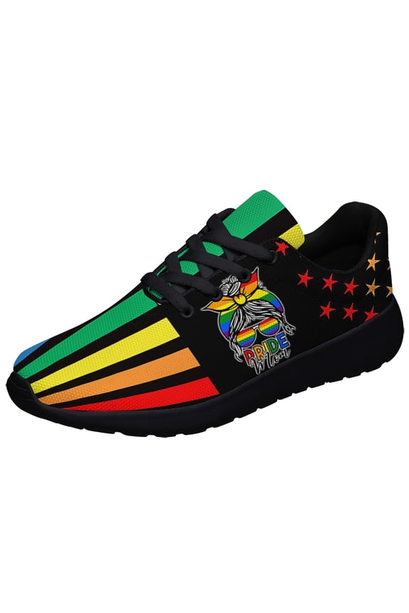 Unisex Rainbow Sneakers, LGBT Shoes for Men Women Lightweight Breathable Running Shoes Black Size 6