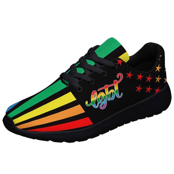 Unisex Rainbow Sneakers, LGBT Shoes for Men Women Lightweight Breathable Running Shoes Black Size 6