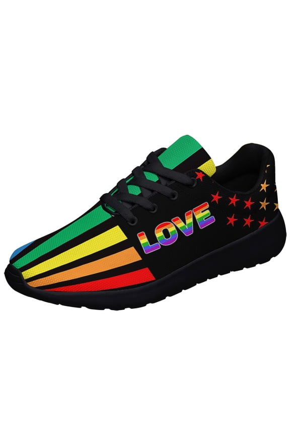 Unisex Rainbow Sneakers, LGBT Shoes for Men Women Lightweight Breathable Running Shoes Black Size 6