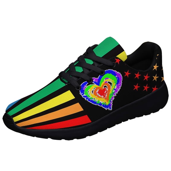 Unisex Rainbow Sneakers, LGBT Shoes for Men Women Lightweight Breathable Running Shoes Black Size 6