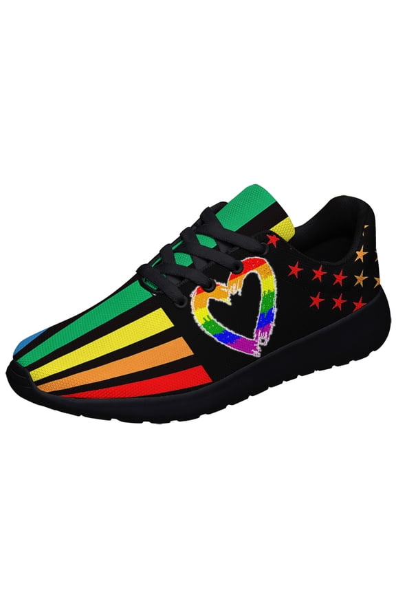 Unisex Rainbow Sneakers, LGBT Shoes for Men Women Lightweight Breathable Running Shoes Black Size 7