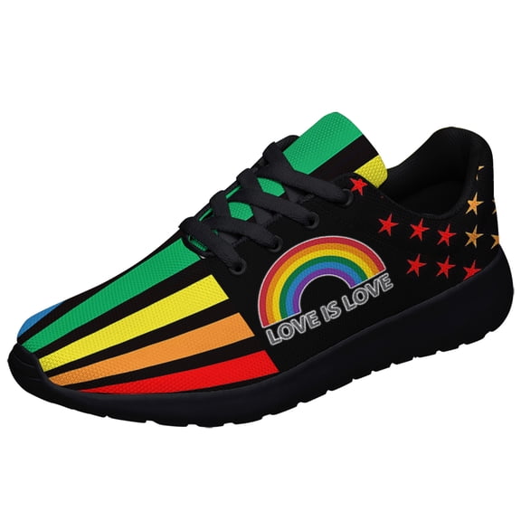 Unisex Rainbow Sneakers, LGBT Shoes for Men Women Lightweight Breathable Running Shoes Black Size 8