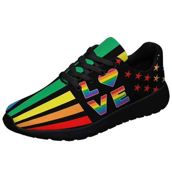 Unisex Rainbow Sneakers, LGBT Shoes for Men Women Lightweight Breathable Running Shoes Black Size 9