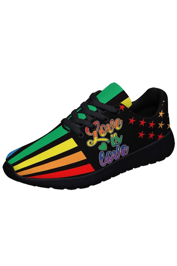 Unisex Rainbow Sneakers, LGBT Shoes for Men Women Lightweight Breathable Running Shoes Black Size 9