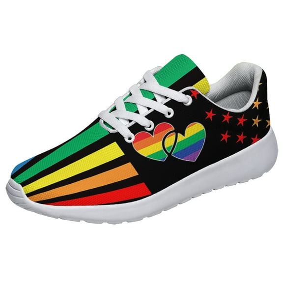 Unisex Rainbow Sneakers, LGBT Shoes for Men Women Lightweight Breathable Running Shoes White Size 10.5