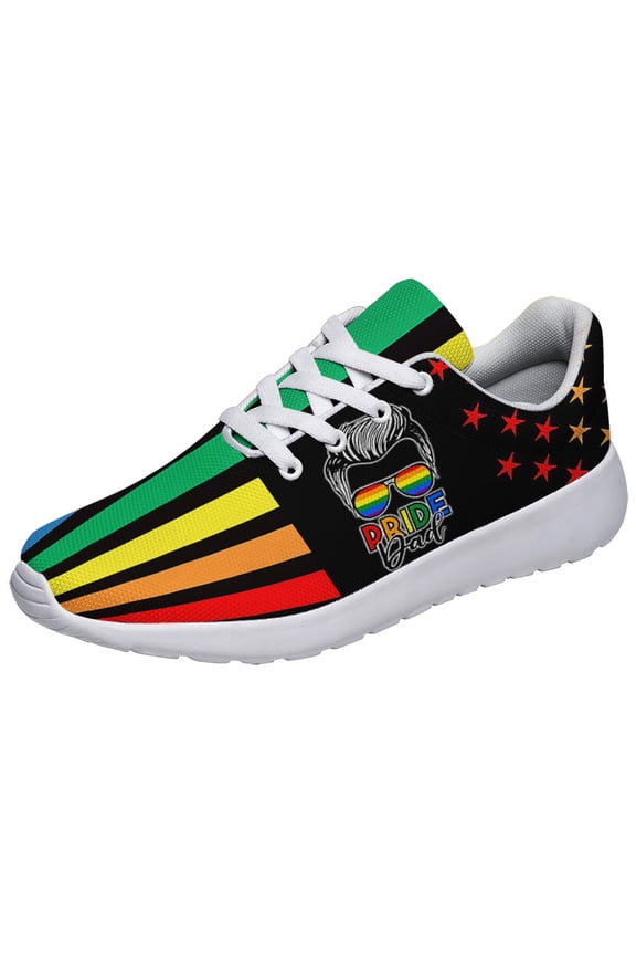 Unisex Rainbow Sneakers, LGBT Shoes for Men Women Lightweight Breathable Running Shoes White Size 3.5