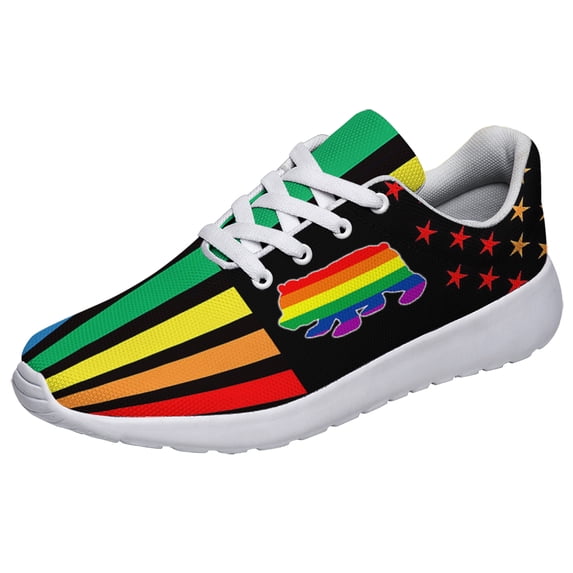 Unisex Rainbow Sneakers, LGBT Shoes for Men Women Lightweight Breathable Running Shoes White Size 3.5