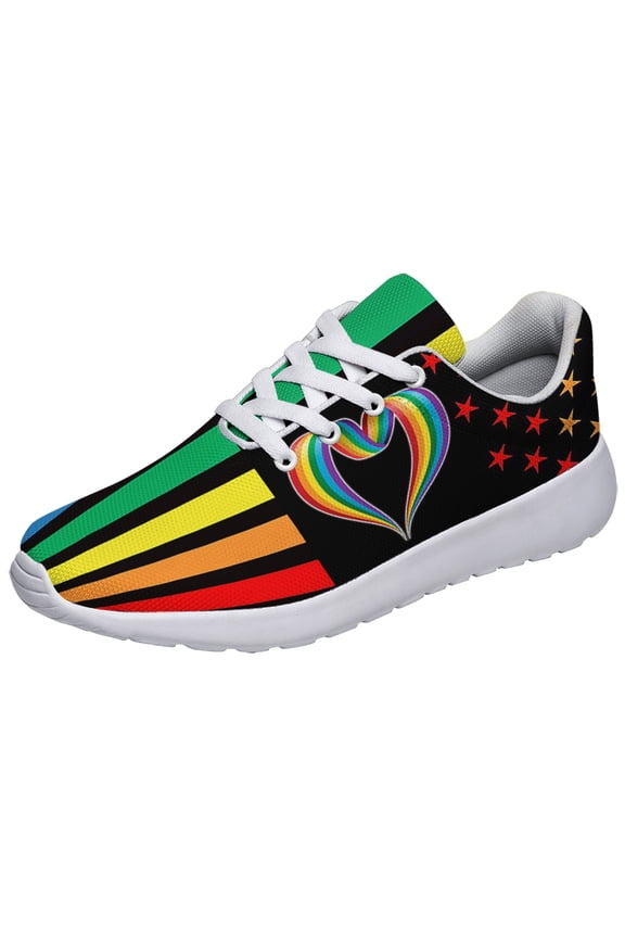 Unisex Rainbow Sneakers, LGBT Shoes for Men Women Lightweight Breathable Running Shoes White Size 3.5