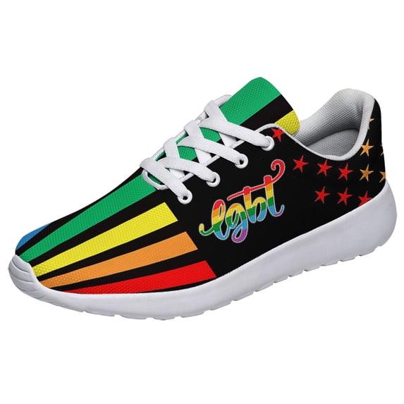 Unisex Rainbow Sneakers, LGBT Shoes for Men Women Lightweight Breathable Running Shoes White Size 3.5