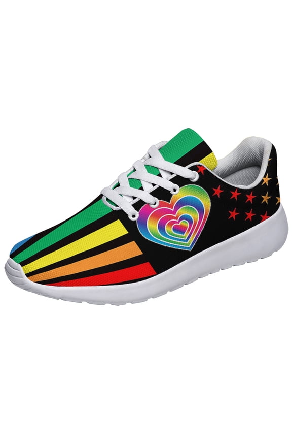 Unisex Rainbow Sneakers, LGBT Shoes for Men Women Lightweight Breathable Running Shoes White Size 5